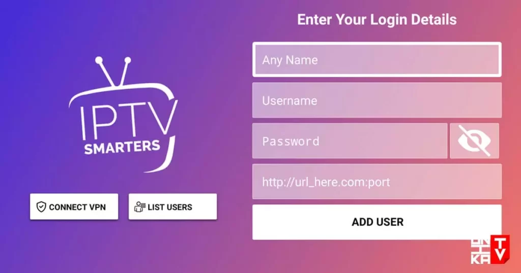 Tela de login iptv smarters